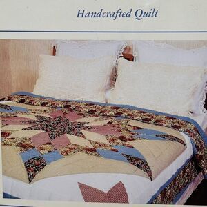 Vintage Handcrafted KING American Rose Lone Star Quilt Country Cottage 104”x86”